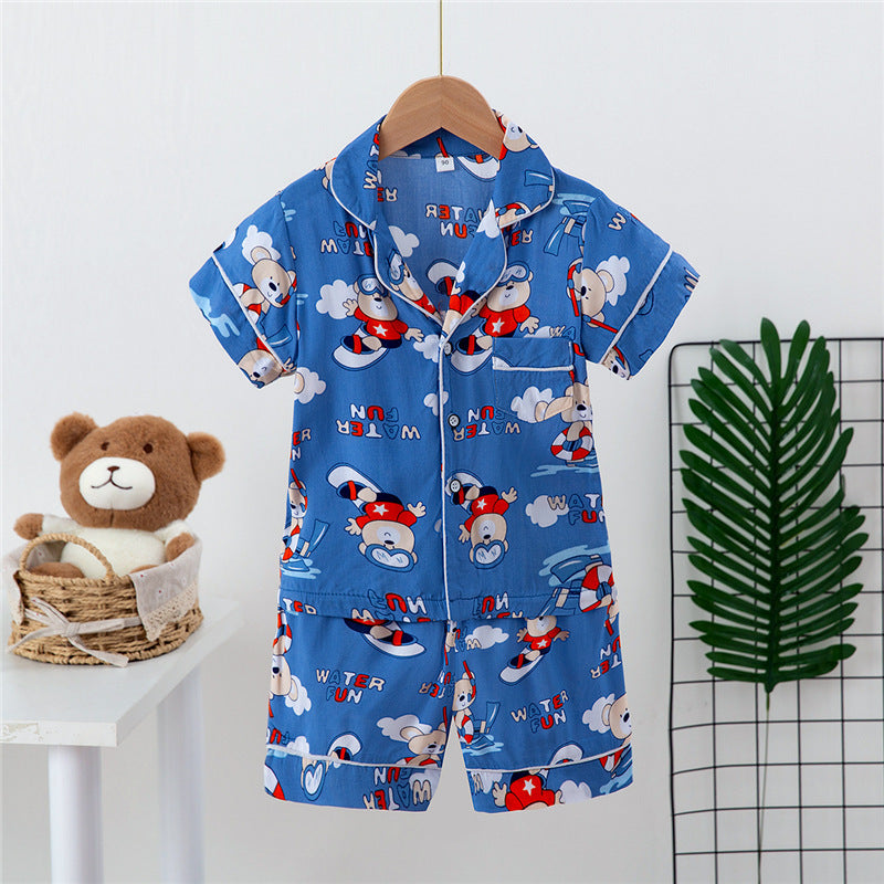 Boys And Girls Faux Silk Cardigan Pajama Short Sleeve Set