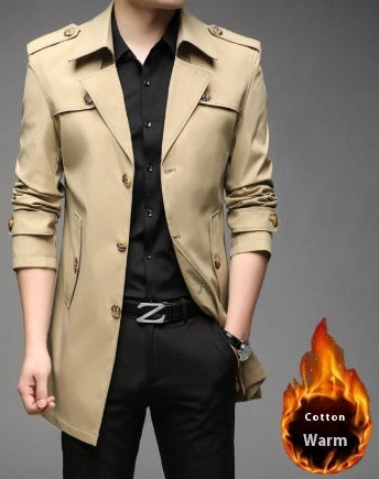 Men's Windbreaker Jacket - Adult Mid-length Business Casual Khaki