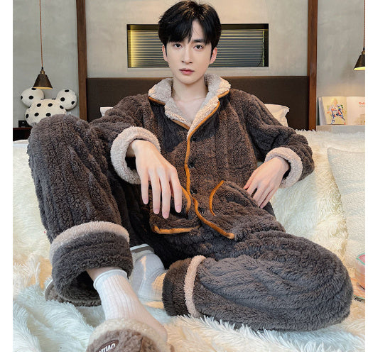 Men's Fashionable Warm Thickened Facecloth Pajamas - Fashion Simple Winter Sleepwear