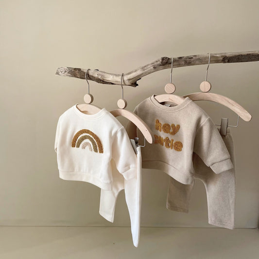 Adorable Newborn Alphabet Embroidery Set - Long Sleeve Two-Piece Suit