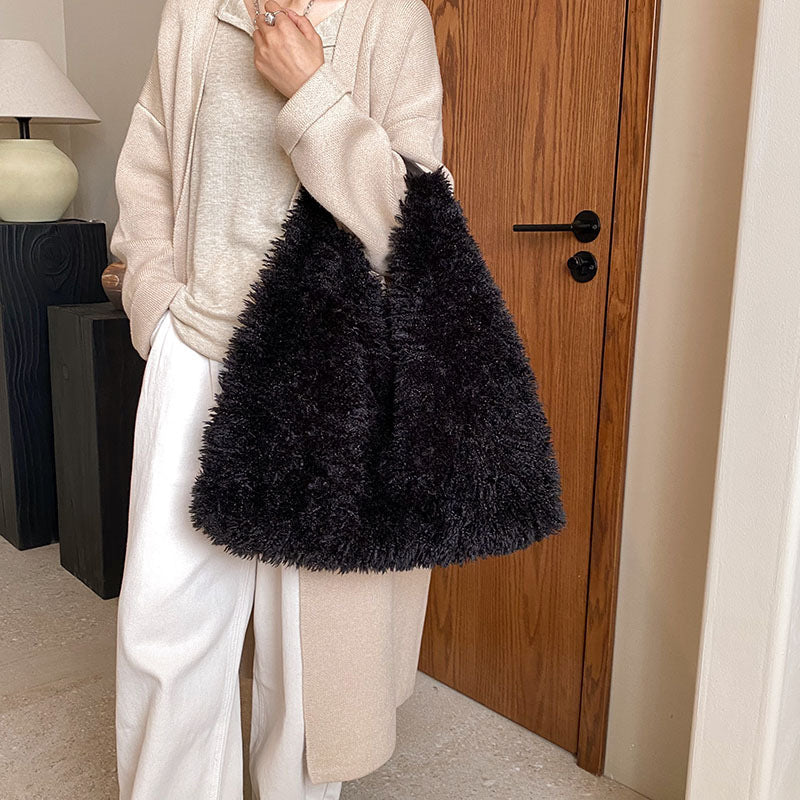 Autumn Winter Plush Handbag - Designer Tote