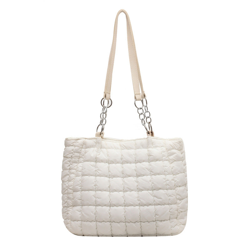 Chain Plaid Down Handbag - Bubble Designer Tote