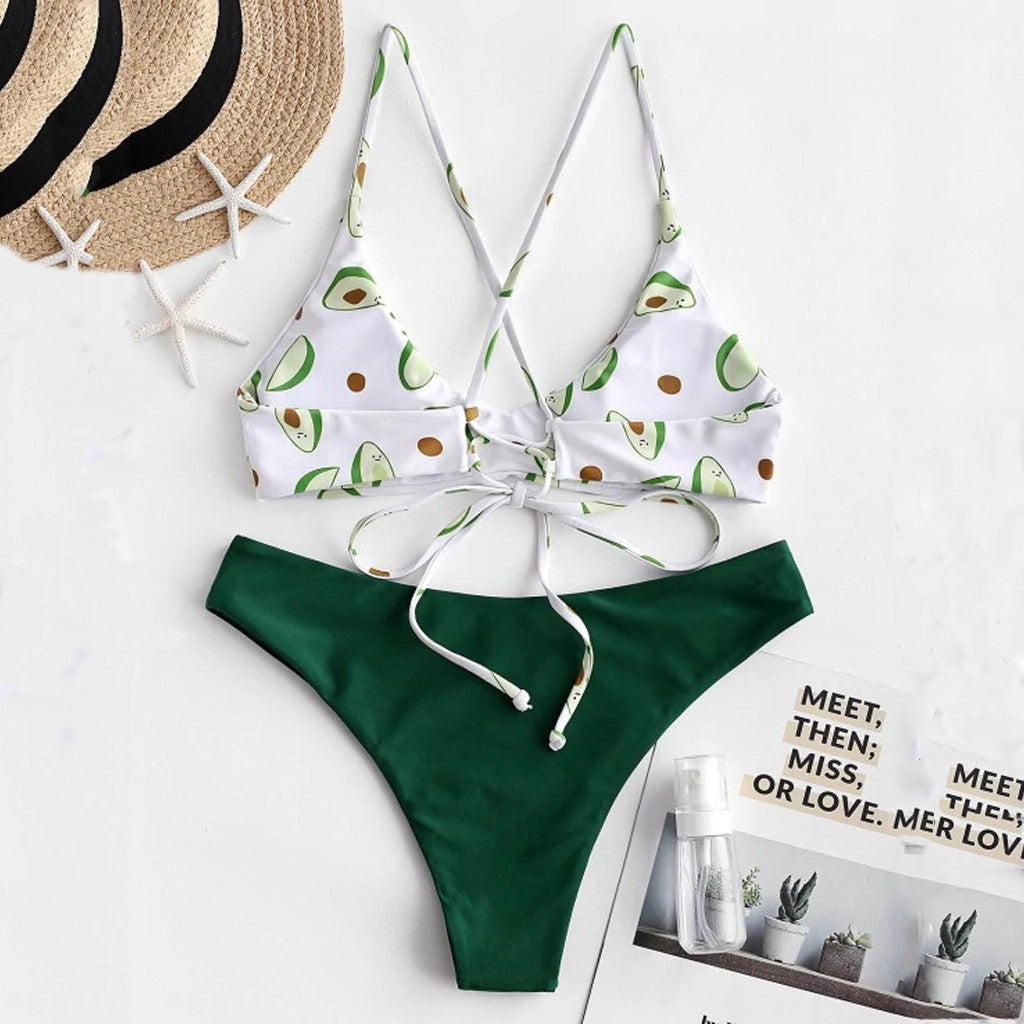 Fashion Ladies Avocado Green Bikini Swimsuit