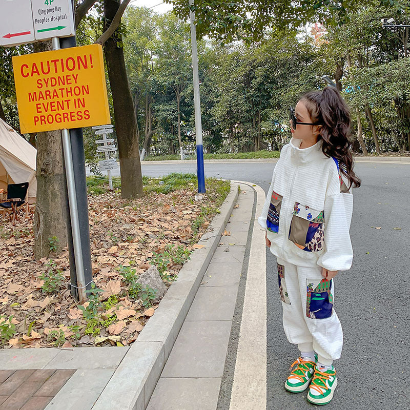 Girl Spring Casual Western Style Fashionable Two-piece Sports Suit