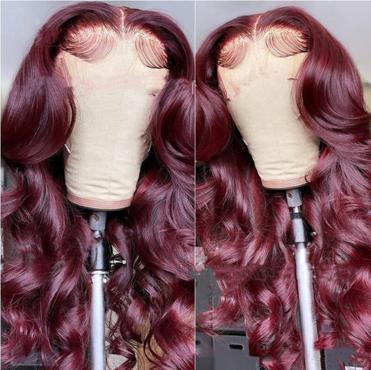 Women's Wine Red Front Lace Synthetic Wig - Long Curly Hair Medium Points