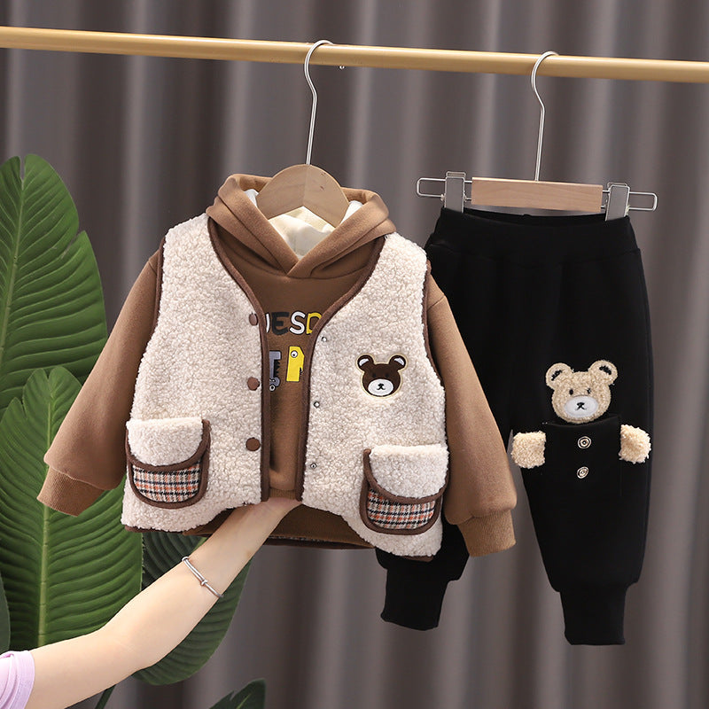 Cozy Baby Plus Velvet Outfit - Warm Foreign Style Clothing Set