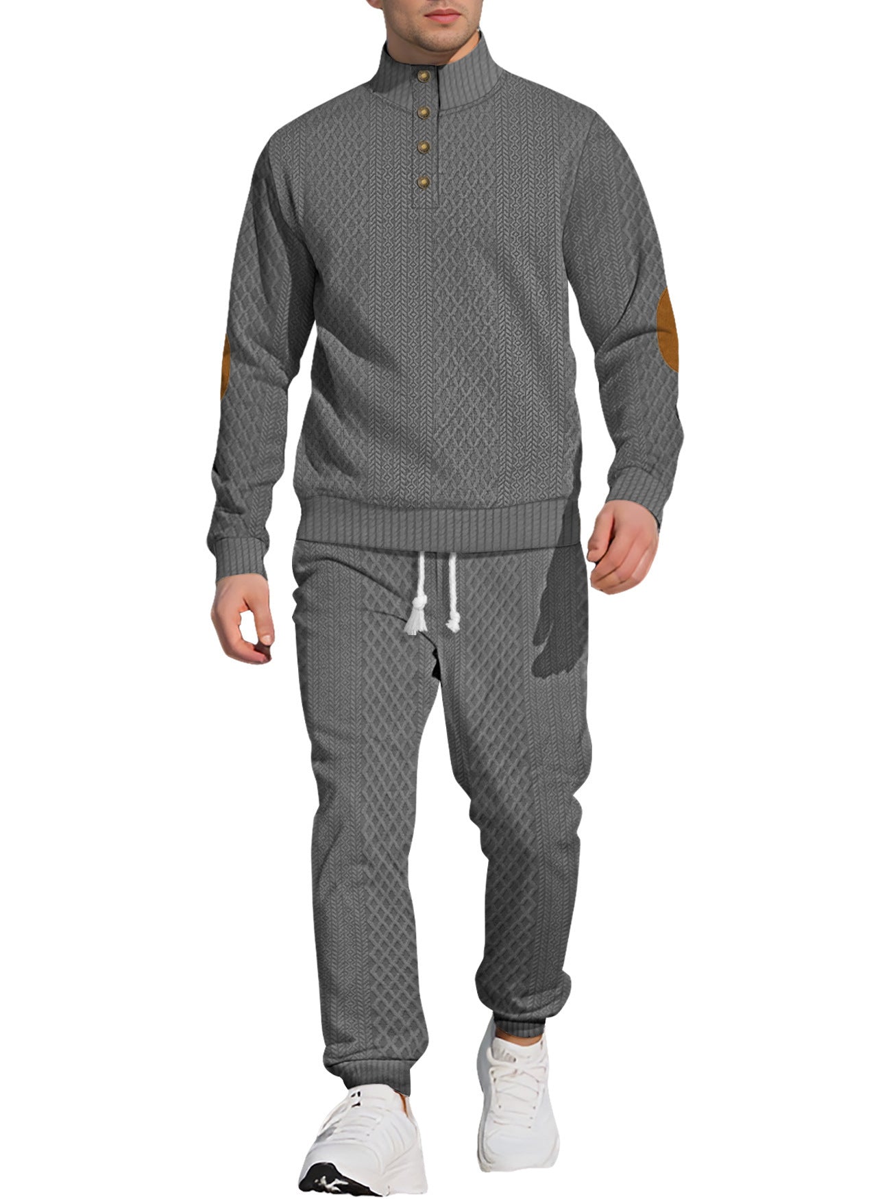 Men's Stand Collar Sports Suit - Light Gray Long Sleeve Outdoor Set Multiple Sizes