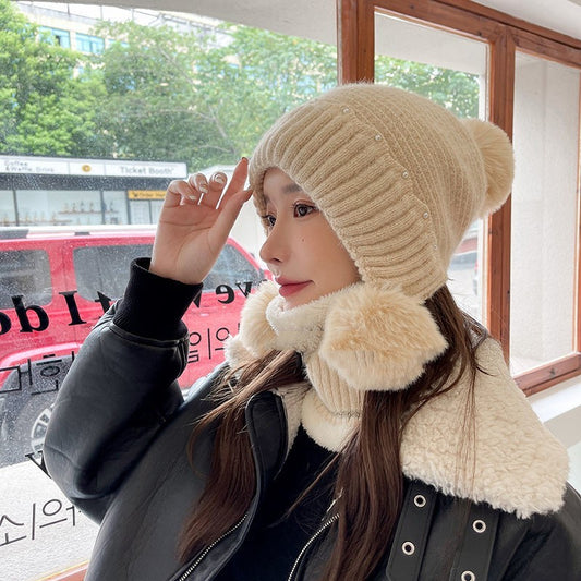 Add Velvet Padded Knitted Hat Ear Protection Warm