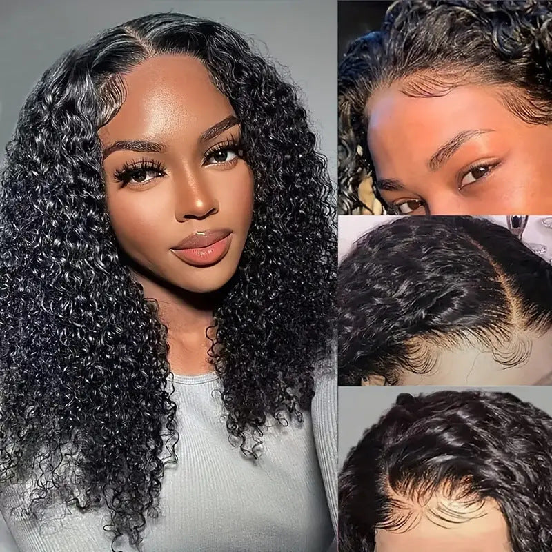 Women's Human Hair Front Lace BOB Wig - Black Water Wave Multiple Sizes
