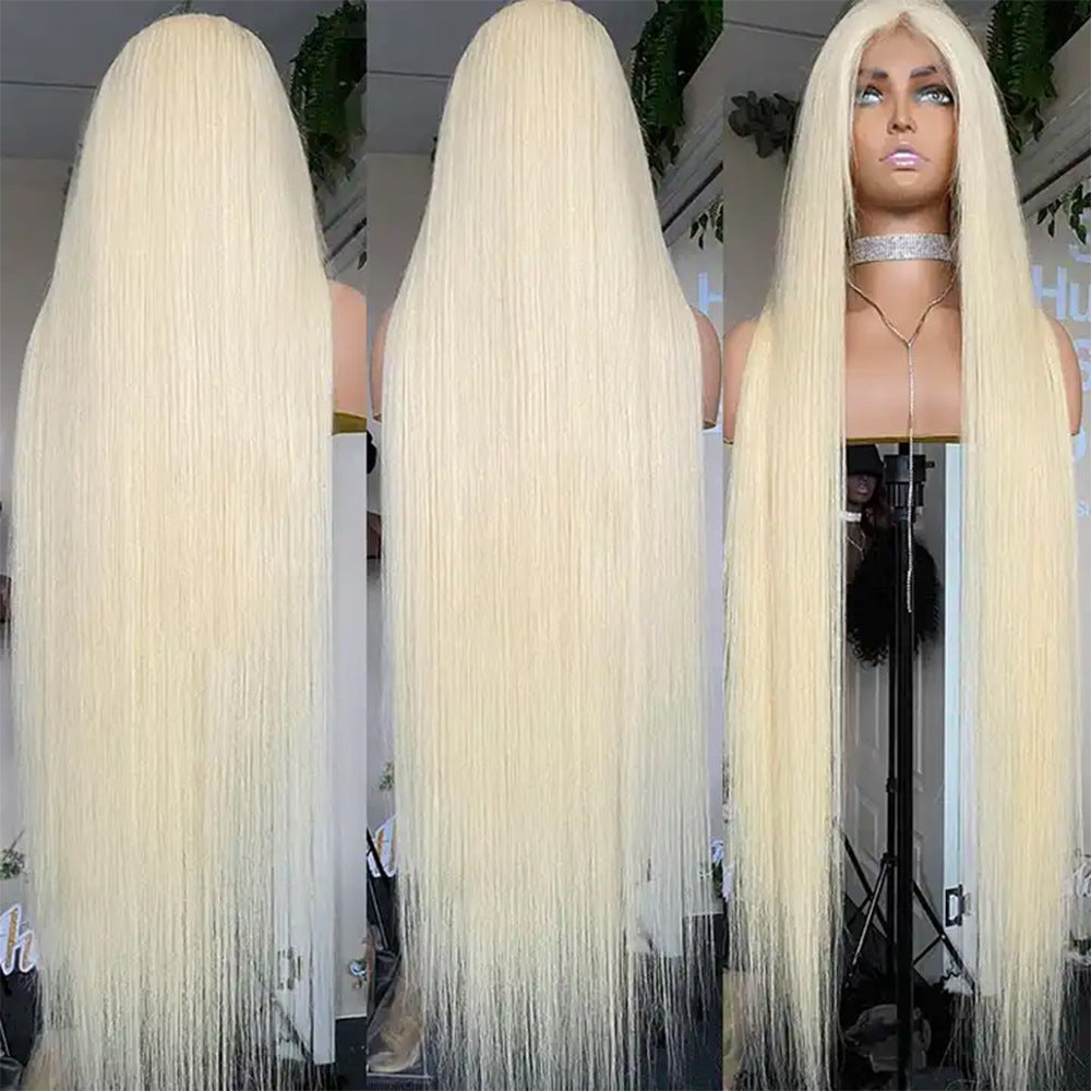 Women's Pure Color Lace Wig - Versatile Human Hair Head Cover Multiple Lengths