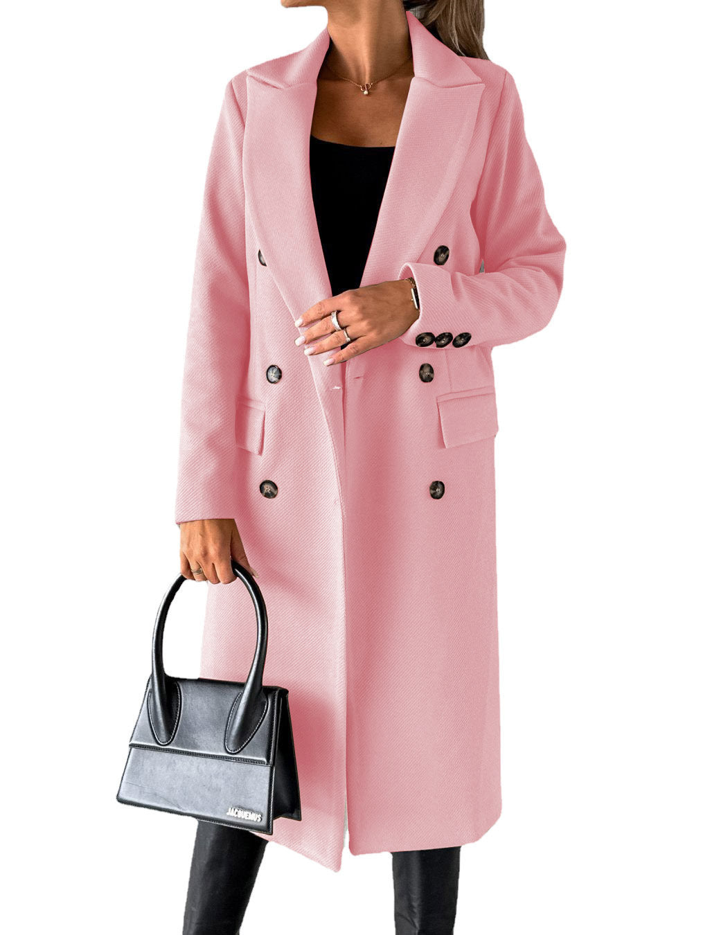 Women's Long Sleeve Lapel Coat - Adult Winter Fashion Double Breasted Slim Jacket