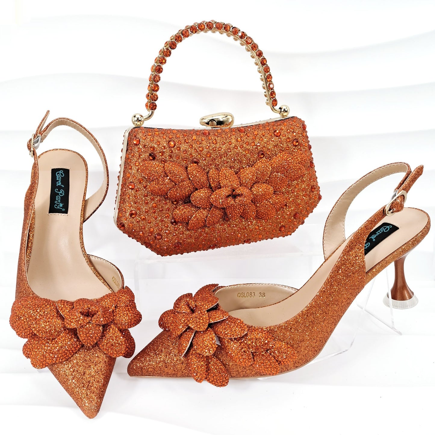 Women's Party Shoes Bag Set - Wine Red Handmade Leaf Decorative Wine Glass Heel Multiple Sizes