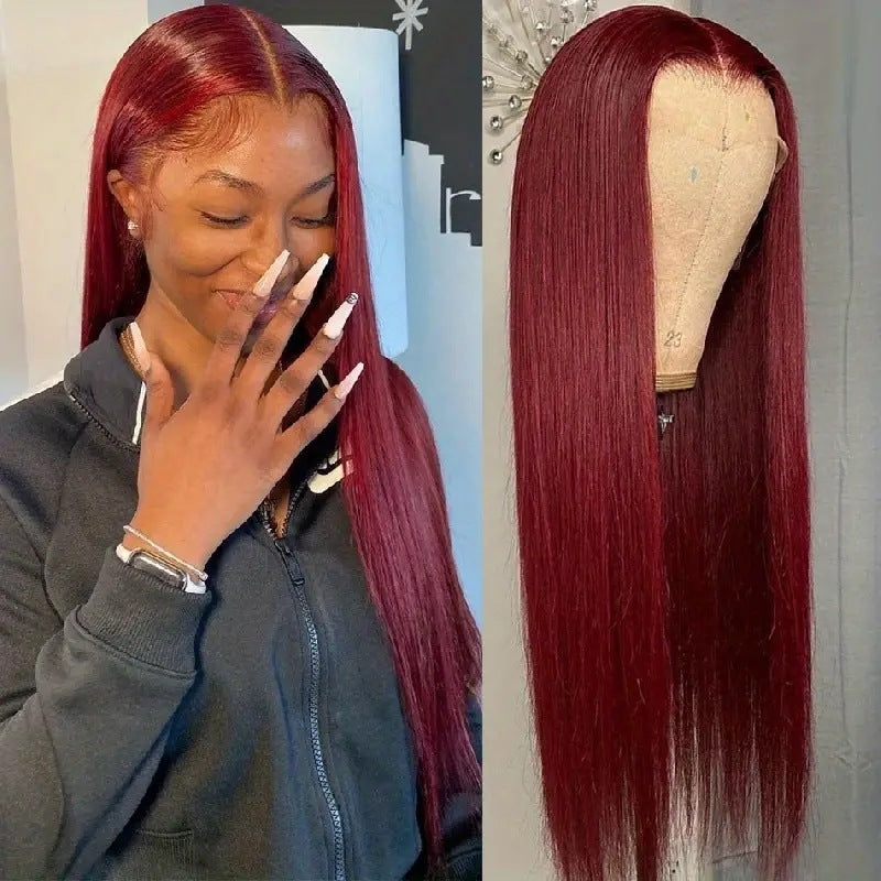 Women's Wine Red Straight Front Lace Straight Hair Wig - Adult Exotic Style