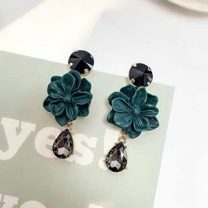 High-quality Green Crystal Flower Long Women's Earrings
