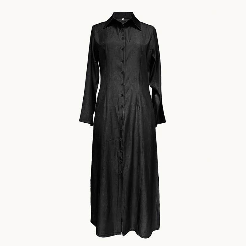 Womens Casual Button Down Denim Maxi Dress Long Sleeve Long Jean Dresses With Pockets - Millivan supplies