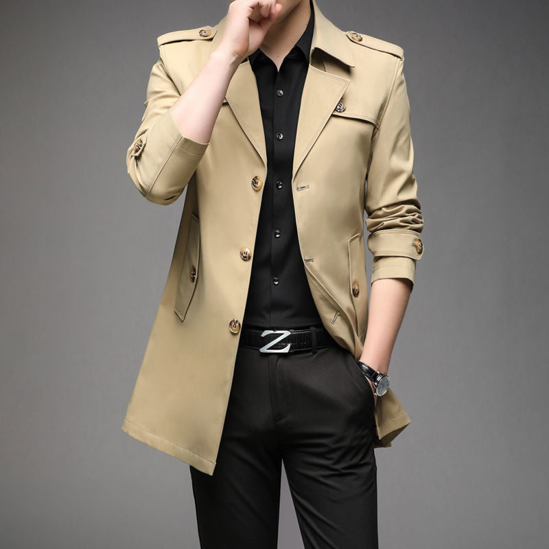 Men's Windbreaker Jacket - Adult Mid-length Business Casual Khaki