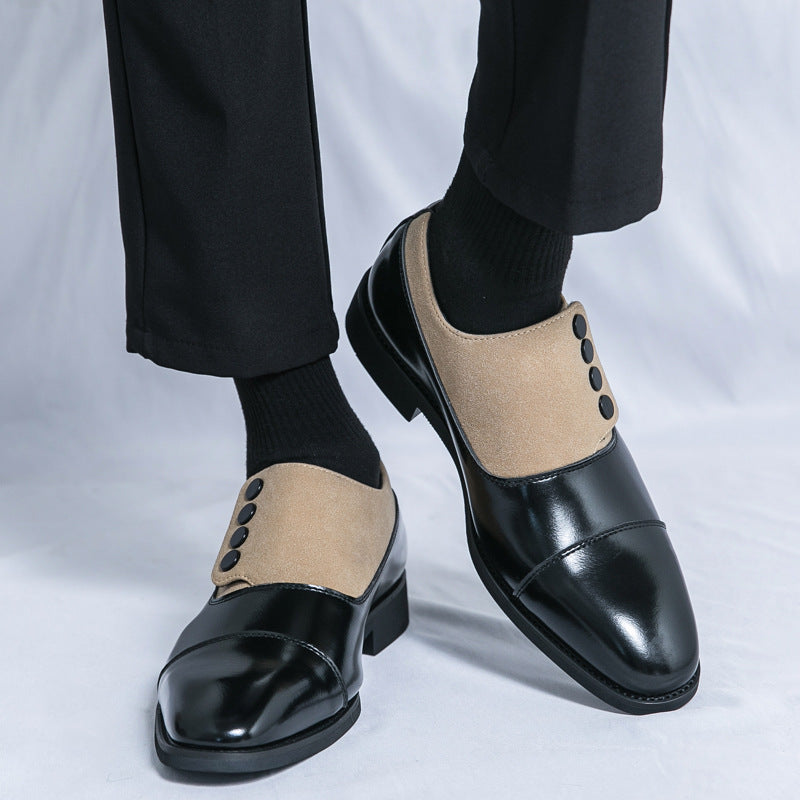 Low Top Pointed Round Toe Button Leather Shoes Men Slip-on - British Style