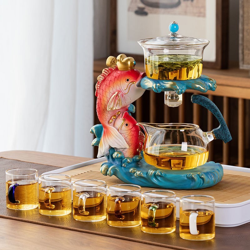 Home Living Room Induction Teapot Glass Automatic Tea Set - Fish Shape Design