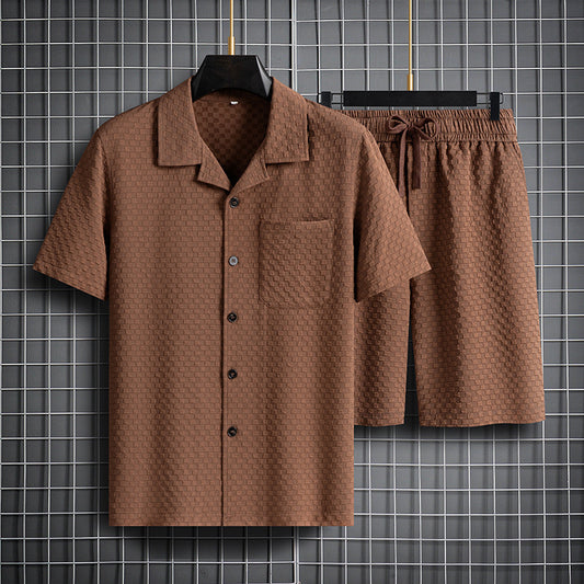 Lapel Short Sleeve Shorts Suit - Fashion Trendy Two-piece Business Gentleman Set