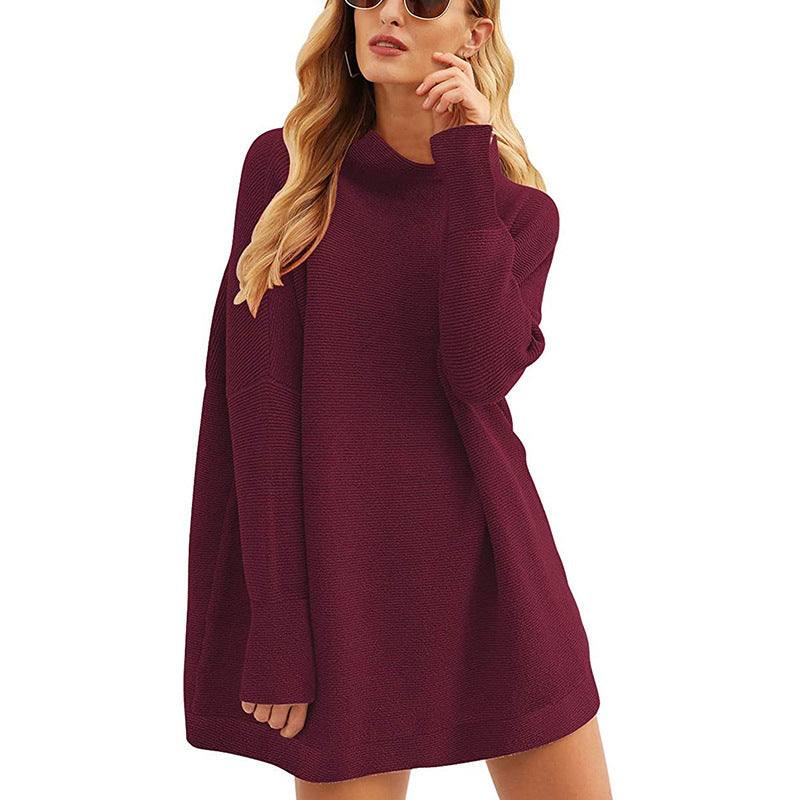 Women's High Neck Loose Knit Sweater - Cozy Pullover Top