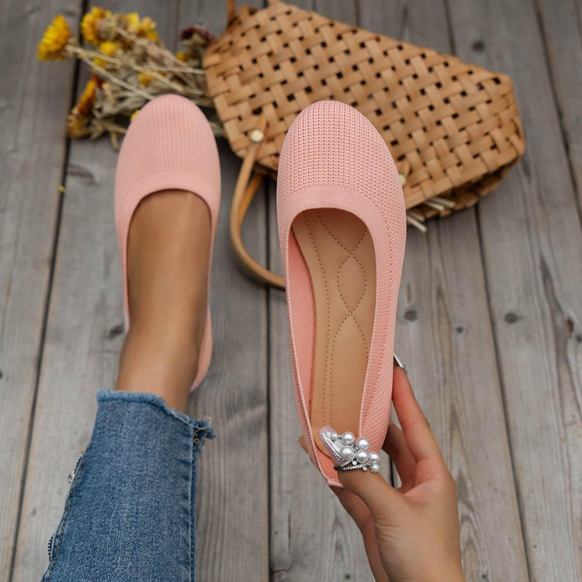 Round Toe Flats Shoes Casual Comfortable Soft Slip On Knit Mesh Shoes For Women - Millivan supplies