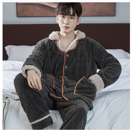 Men's Fashionable Warm Thickened Facecloth Pajamas - Fashion Simple Winter Sleepwear