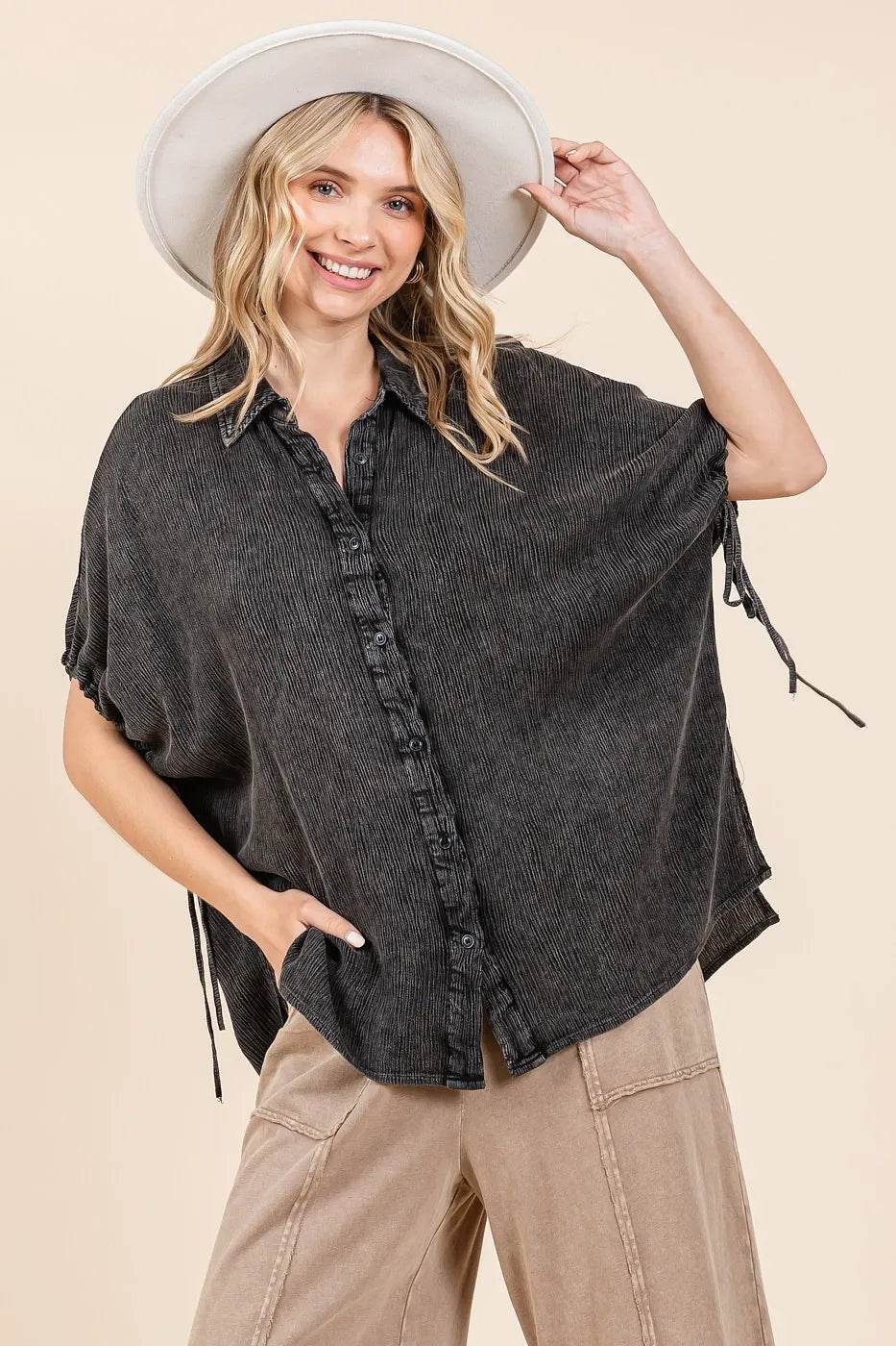 Mittoshop Mineral Wash Loose Fit Button Down Shirt - Millivan supplies