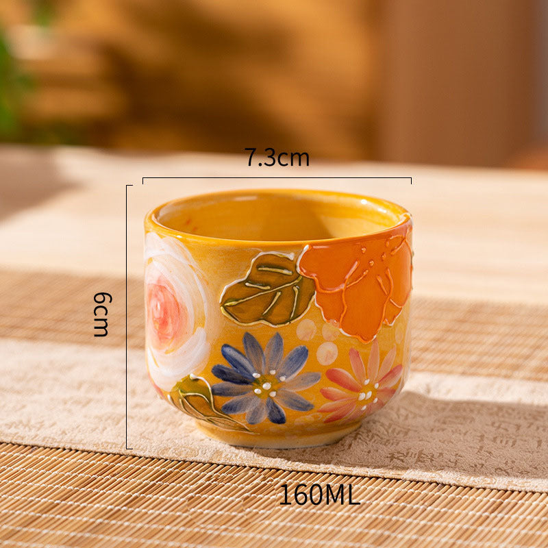 Elegant Lifting Handle Household Ceramic Underglaze Teapot Suit Hand Painted Good-looking Retro Water Glass - Orange