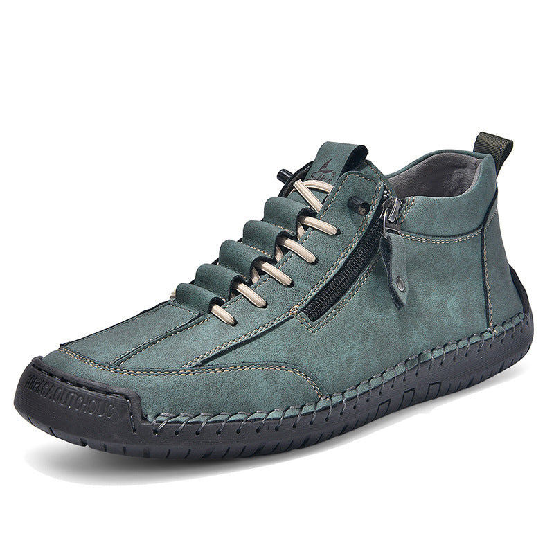 Men's Casual Leather Shoes - Adult Retro High Top White