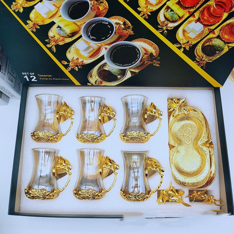 Colorful Glass Coffee Cup & Plate Set - 12 Pieces