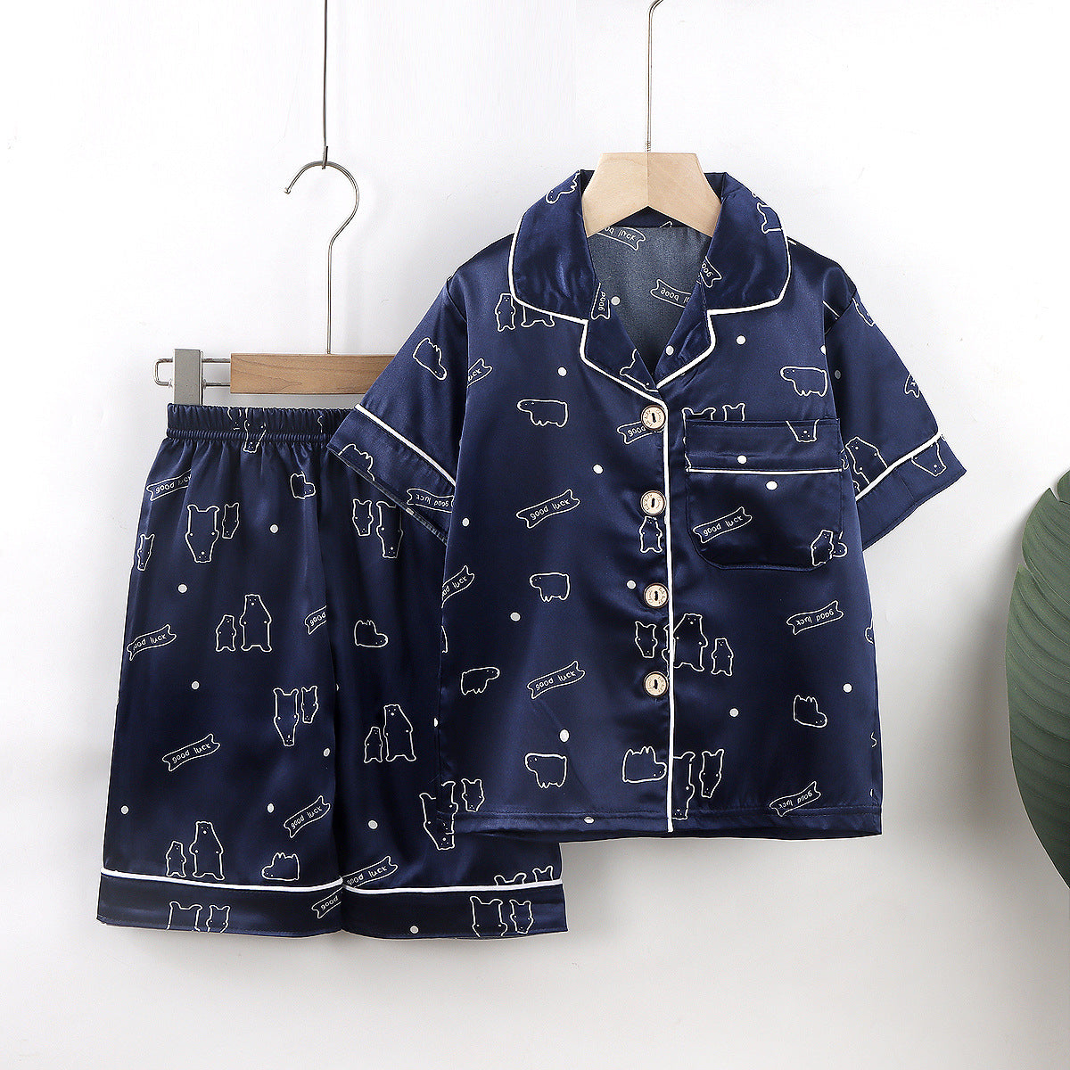 Boys' And Girls' Cartoon Home Ice Silk Short Sleeve Homewear Lightweight Comfortable Pajamas Suit