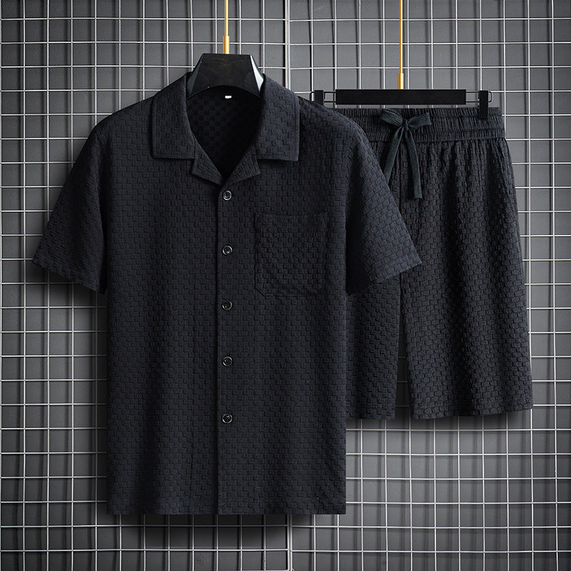 Lapel Short Sleeve Shorts Suit - Fashion Trendy Two-piece Business Gentleman Set