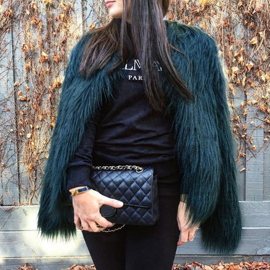 Women's Short Long Sleeve Plus Size Fur Coat - Adult Winter Outerwear