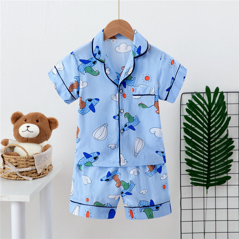 Boys And Girls Faux Silk Cardigan Pajama Short Sleeve Set
