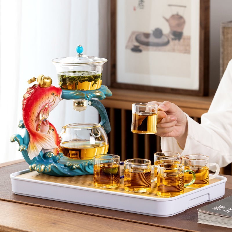 Home Living Room Induction Teapot Glass Automatic Tea Set - Fish Shape Design
