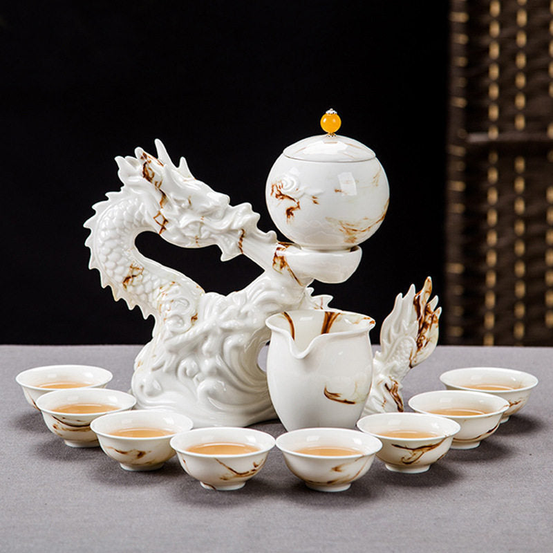 Xianglong Blessing High-end Automatic Tea Set - Purple Sand Hand-painted with 8 Cups