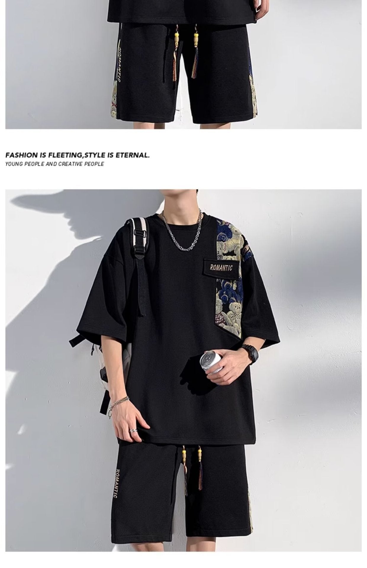 Two-piece Loose Casual Plus Size Short-sleeved Cropped Pants