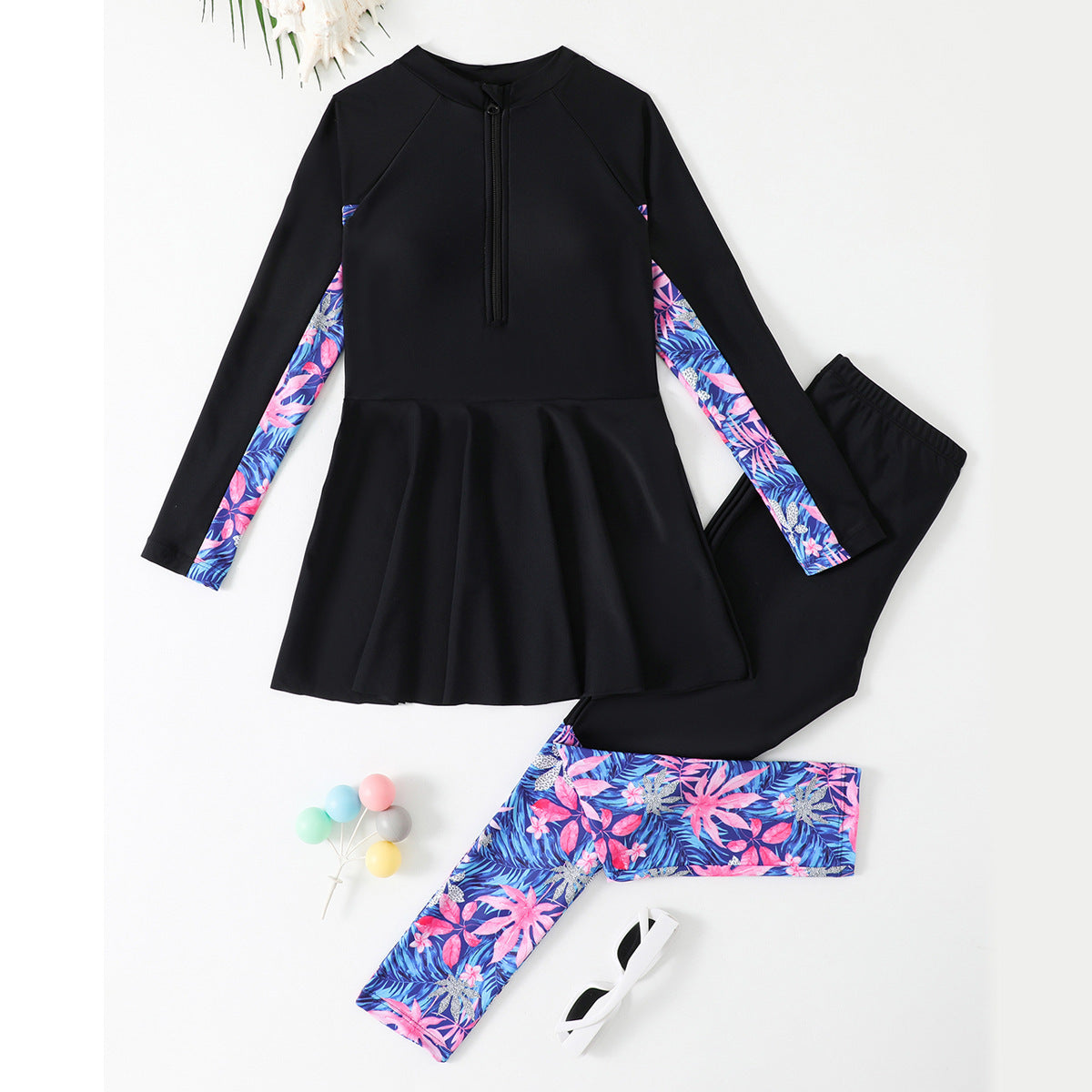 Conservative Split Two-piece Long-sleeved Trousers Medium And Large Girls Swimsuit