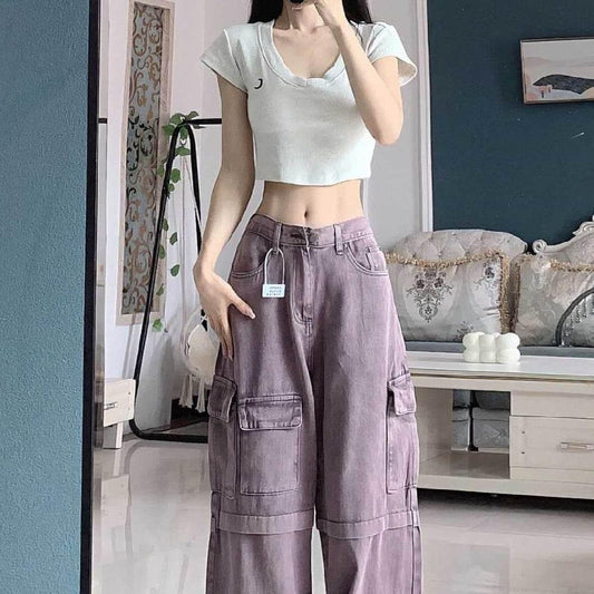 Retro Purple Cargo Jeans Women - Millivan supplies