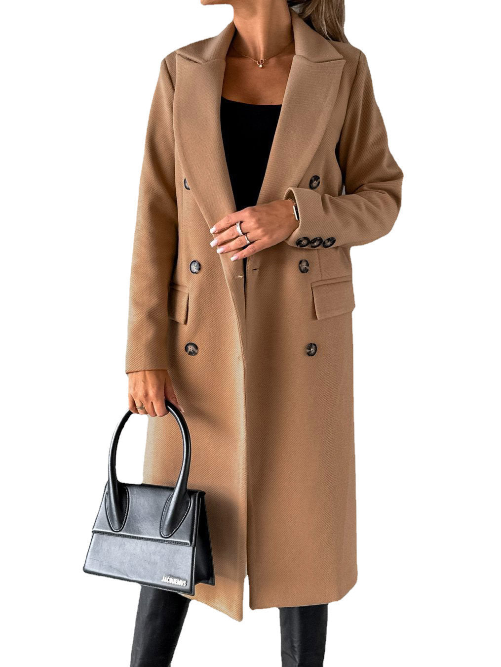 Women's Long Sleeve Lapel Coat - Adult Winter Fashion Double Breasted Slim Jacket
