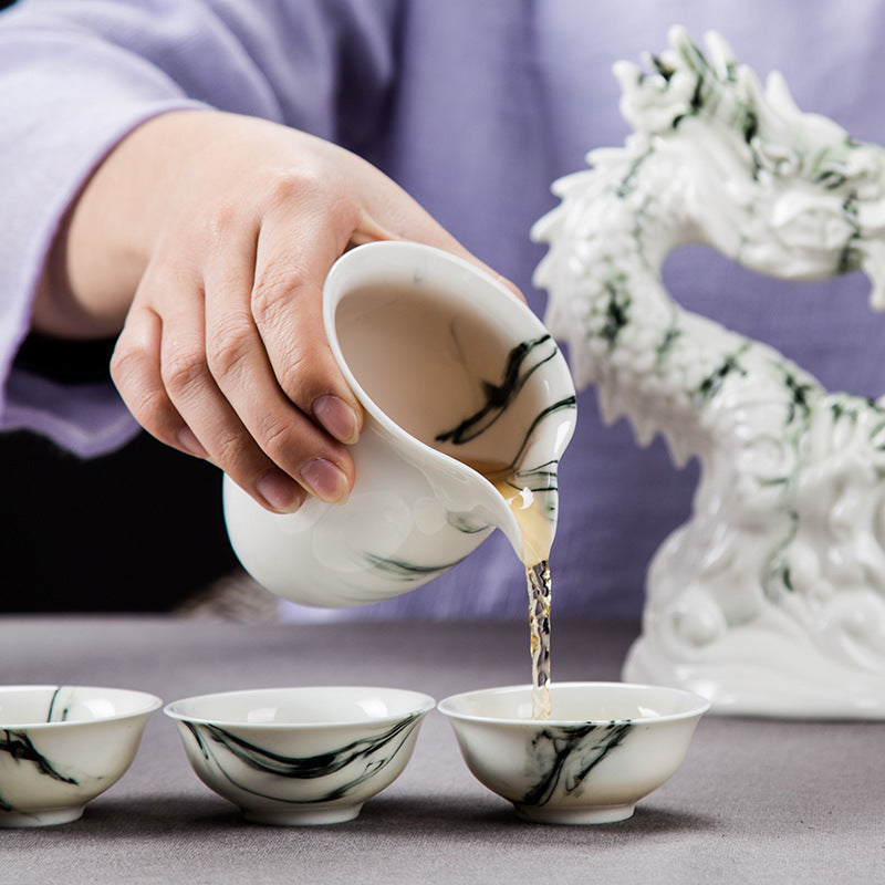 Xianglong Blessing High-end Automatic Tea Set - Purple Sand Hand-painted with 8 Cups