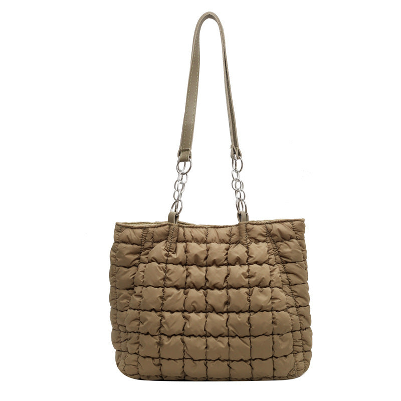 Chain Plaid Down Handbag - Bubble Designer Tote