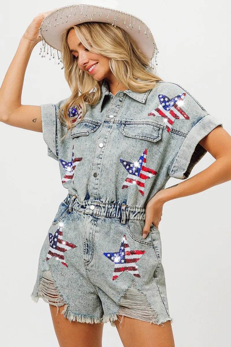 BiBi American Flag Washed Romper - Millivan supplies