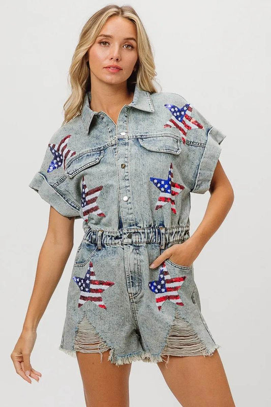 BiBi American Flag Washed Romper - Millivan supplies