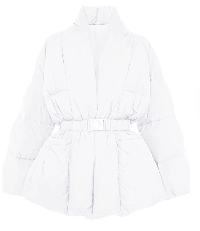 White dress with a belt on a white background