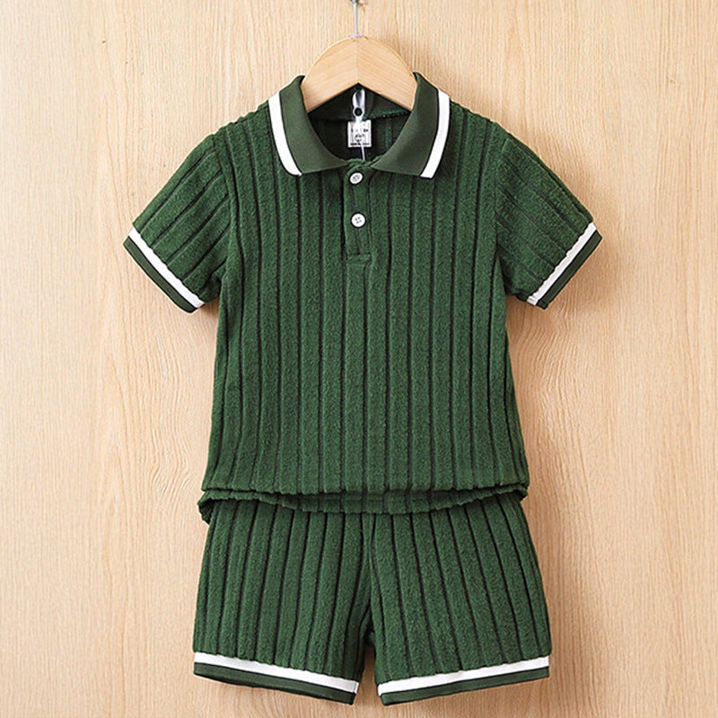 Children's Polo Collar Striped Shorts - Unisex Kids Summer Wear
