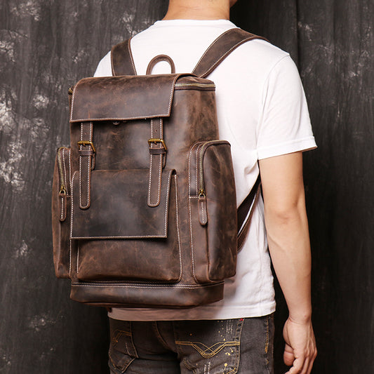Men's Genuine Leather Laptop Backpack - Large Capacity