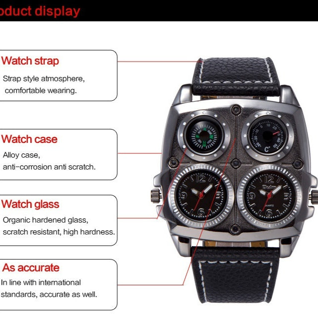 Men's Multifunctional Quartz Watch - 49mm Square