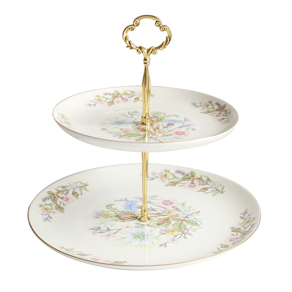 High-end British Afternoon Set European-style Dessert Double Fruit Plate Coffee Cup Saucer Black Tea - Bone China