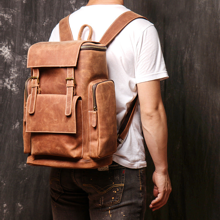 Men's Genuine Leather Laptop Backpack - Large Capacity